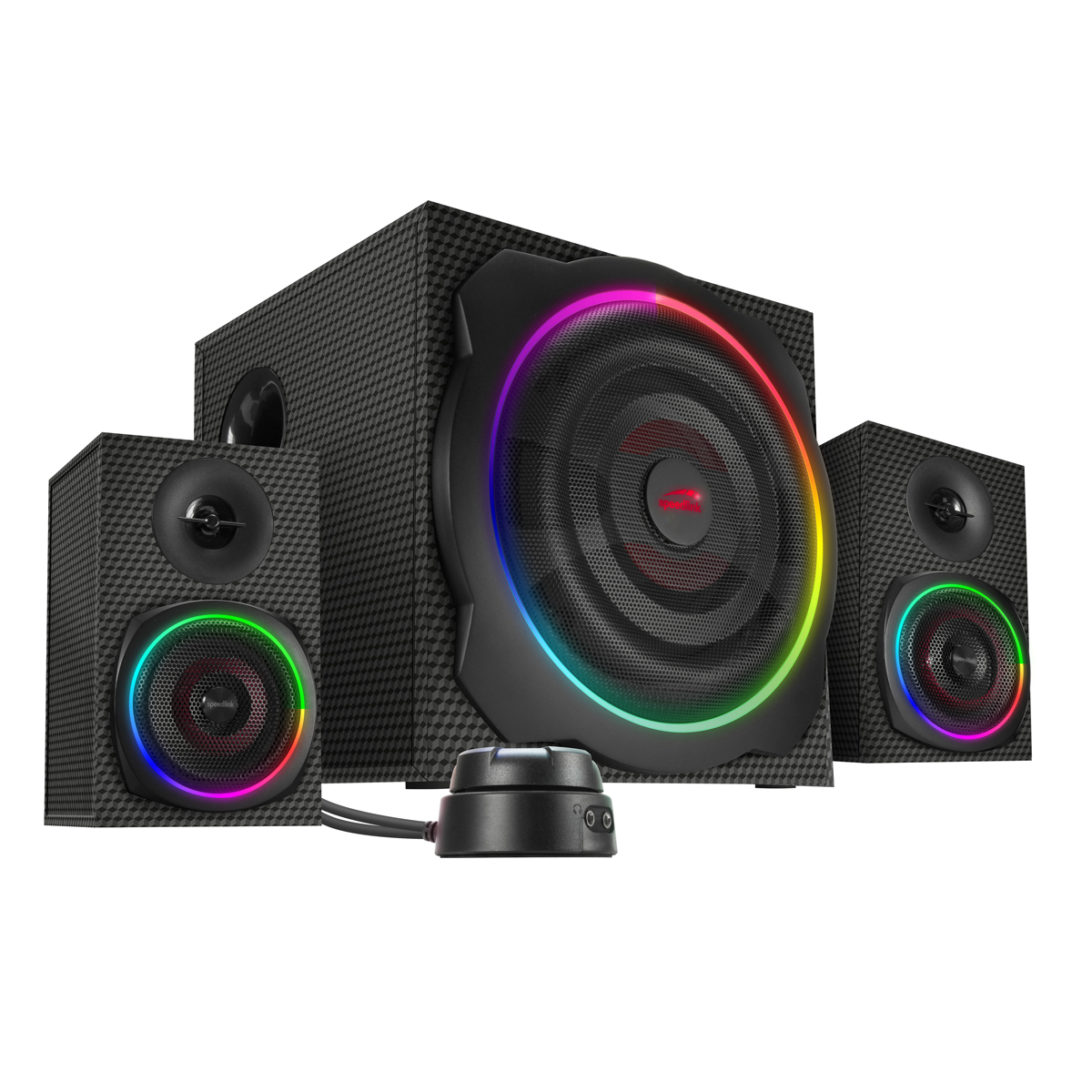 GRAVITY CARBON RGB 2.1 Subwoofer System, Bluetooth, Carbon-Optik, RGB Beleuchtung