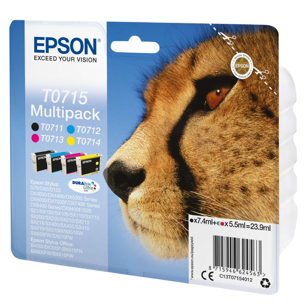 Epson T0715 Tintenpatronen 4er-Pack 4x Farben DURABrite Ultra In Für Kompatibilität, siehe Artikel-Beschreibung | 4x Tintenpatronen: Schwarz, Magenta,