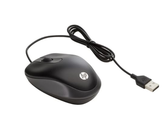 HP USB-Reisemaus Travel - optische Maus (kabelgebunden, 1000dpi, 2 Tasten, Linkshänder geeignet)