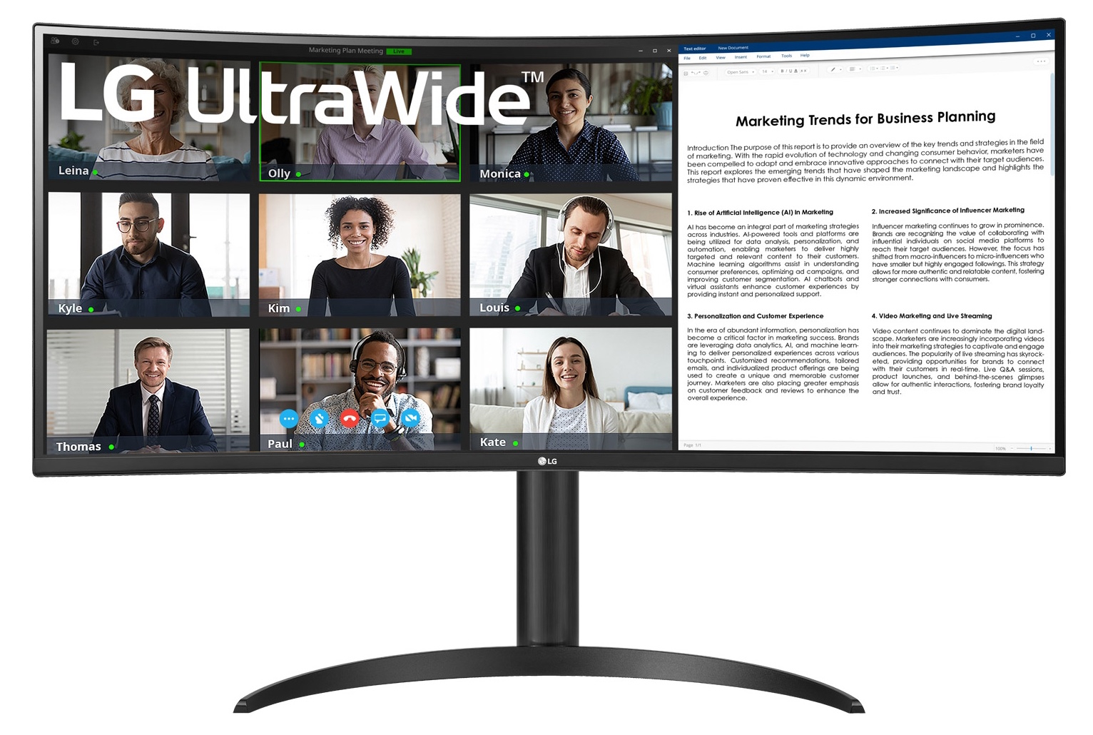 LG 34WR55QK-B Office Monitor - UWQHD, Curved VA Panel B-Ware Höhenverstellbar, 100Hz; Power Delivery 65 Watt