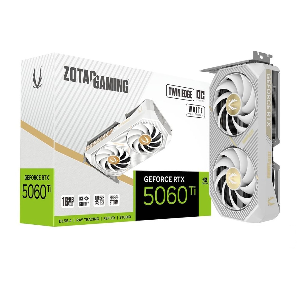 ZOTAC GeForce RTX 5060 TI 16GB Twin Edge OC White - 16GB GDDR7, HDMI, 3x DP