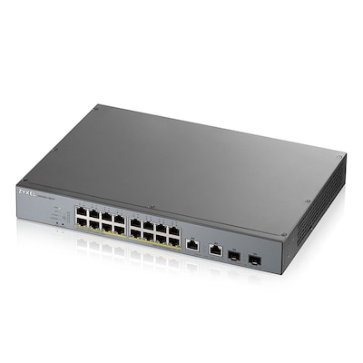 Zyxel GS1350-18HP Smart Managed Switch 16x Gigabit Ethernet (16x PoE+ max. 250 Watt), 2x GbE/SFP, Long Range, inkl. 1 Ja...